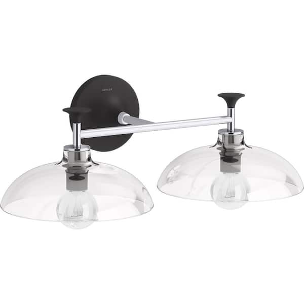 Tone 2 Light Polished Chrome/Matte Black Indoor Bathroom Vanity Light Fixture, UL Listed