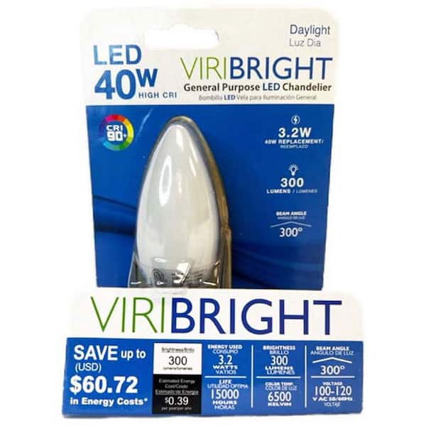 40-W Equivalent 3. 2W B11 E26 40-Watt EQ Frosted Candelabra LED Light Bulb 6000K 90+ CRI- 2 Pack