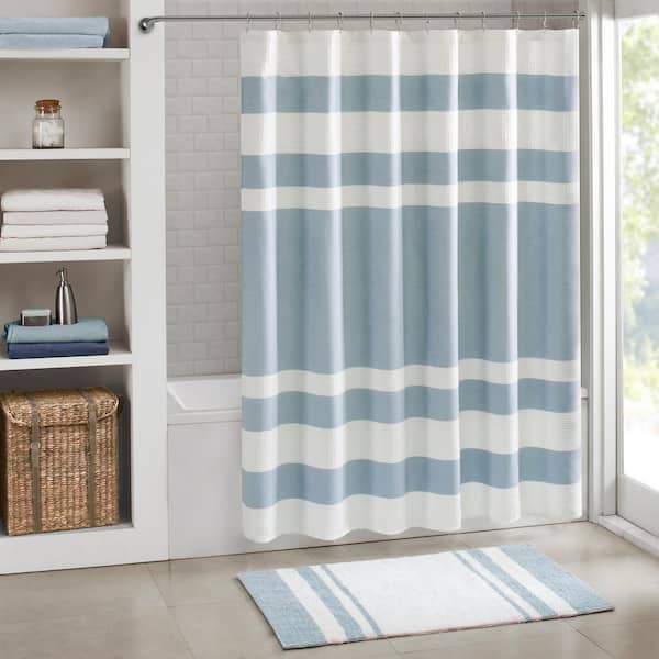 Madison Park Spa Waffle Blue 72 in. x 72 in. Shower Curtain