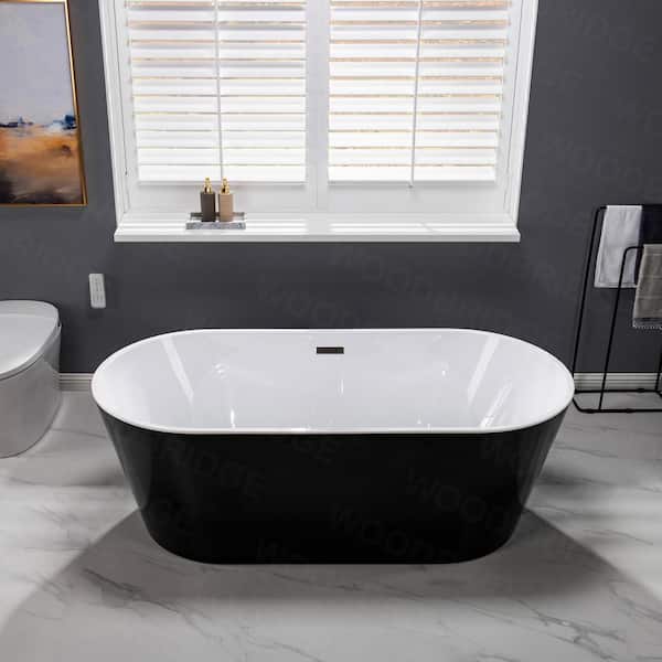 Piscataway 67 in. Acrylic FlatBottom Double Ended Bathtub with Matte Black Overflow and Drain Included in Black
