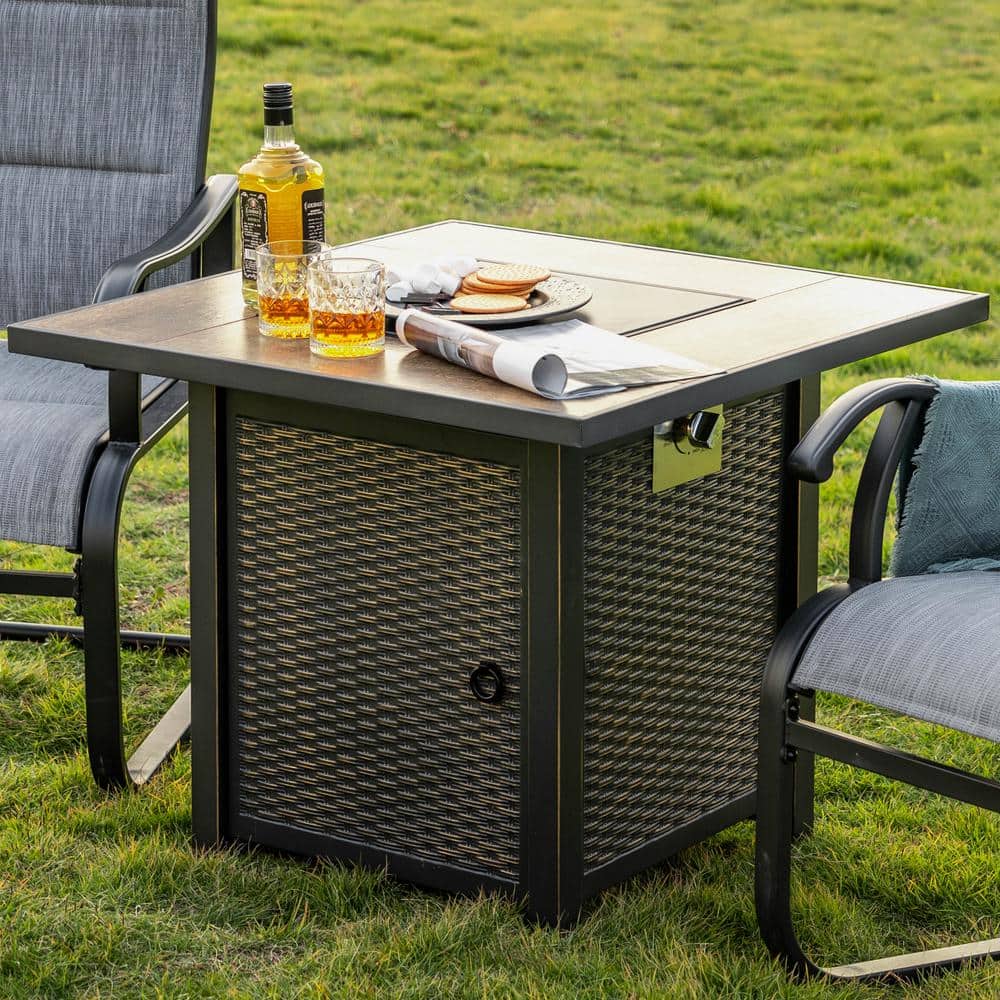 Nuu Garden Black Ceramic and Iron Gas Fire Pit Table