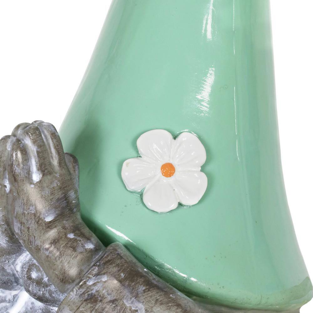 Solar Powered Resin Meditating Gnome with LED Hat, 11 Inch
