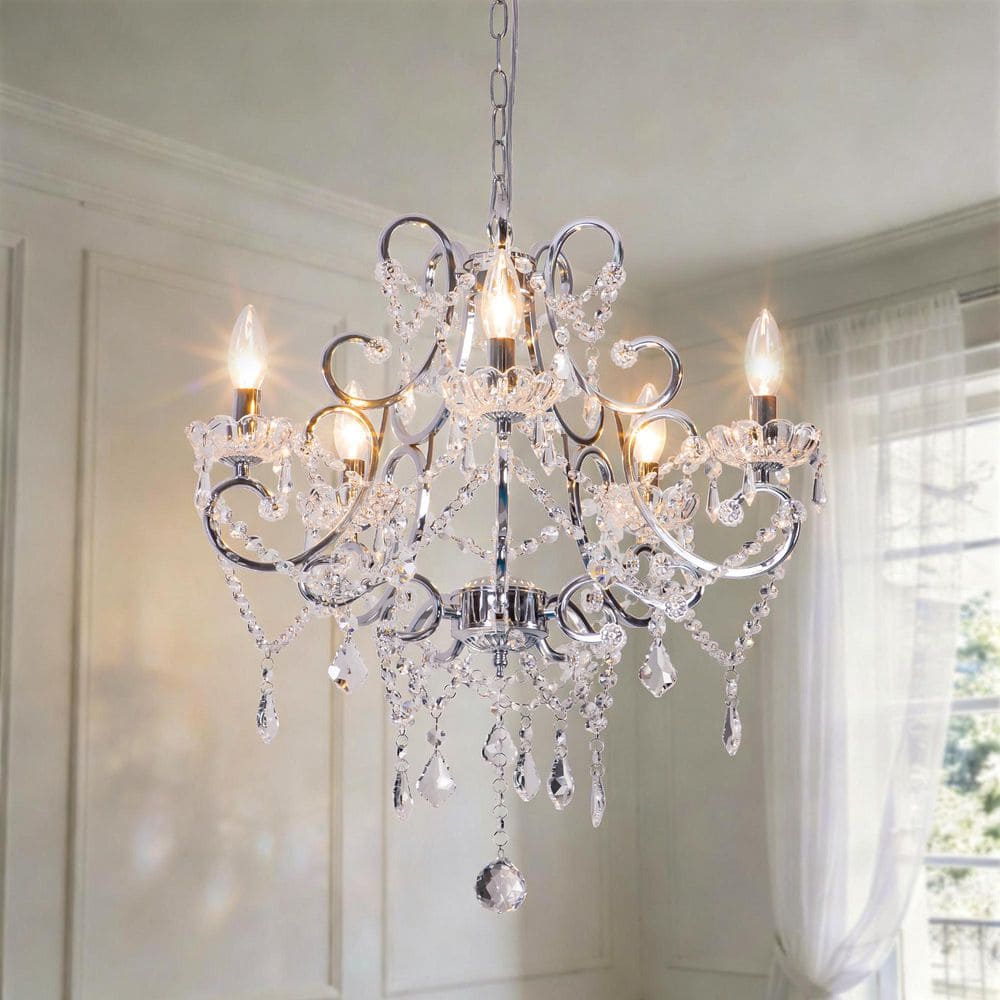 Maxax Atlanta 5-Light 22 in. Chrome Crystal Traditional Candle