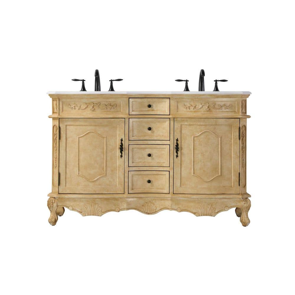54 in. Double Sink Freestanding Antique Beige Bath Vanity with Ivory White Engineered Marble Top price history on PriceWatchPro
