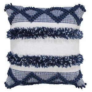 Textured Navy Blue / White 20 in. x 20 in. Diamond Twist Striped Throw Pillow
