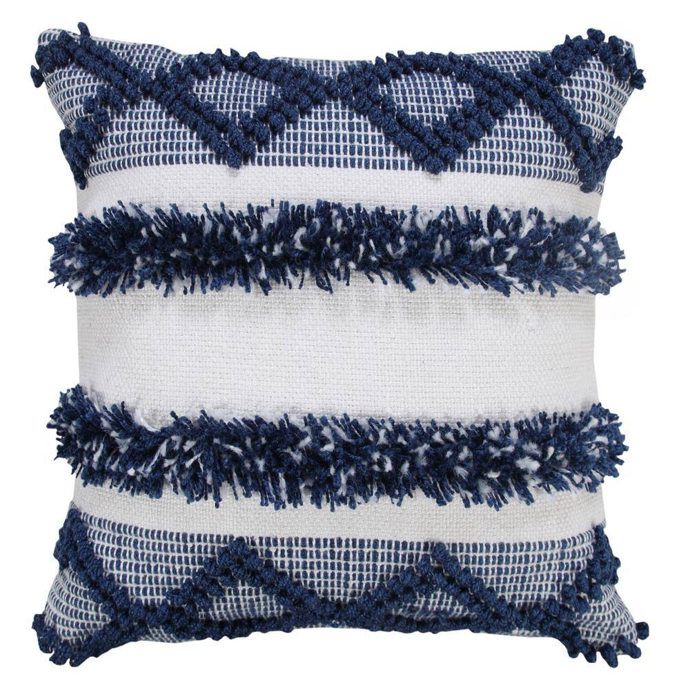 Textured Navy Blue / White 20 in. x 20 in. Diamond Twist Striped Indoor Thr