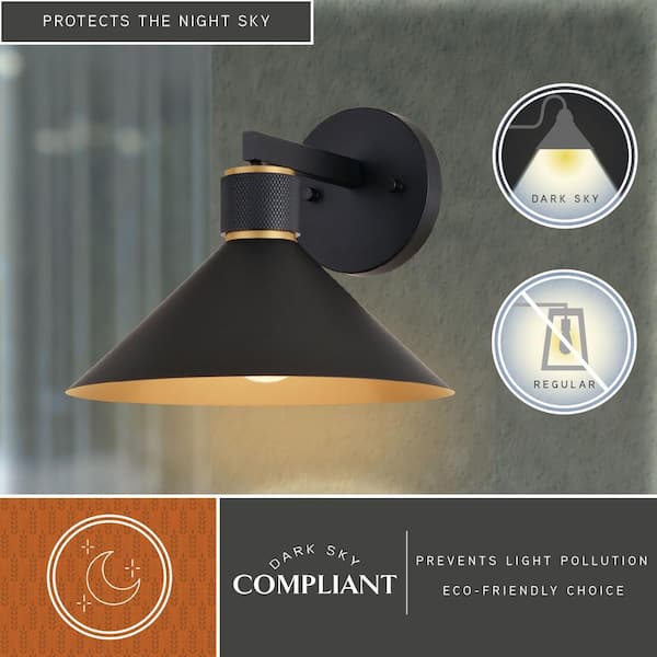 Dunbar 1 Light Matte Black and Gold Contemporary Outdoor Wall Sconce Metal Shade with No Bulbs Included
