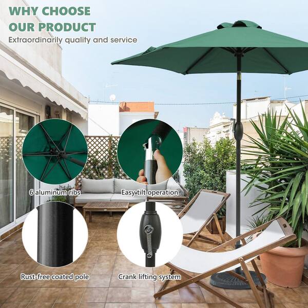 7 1 2 ft patio table umbrellas Tidoin 7-1/2 ft. Steel Push Button Market Tilt Patio Umbrella in Dark Green