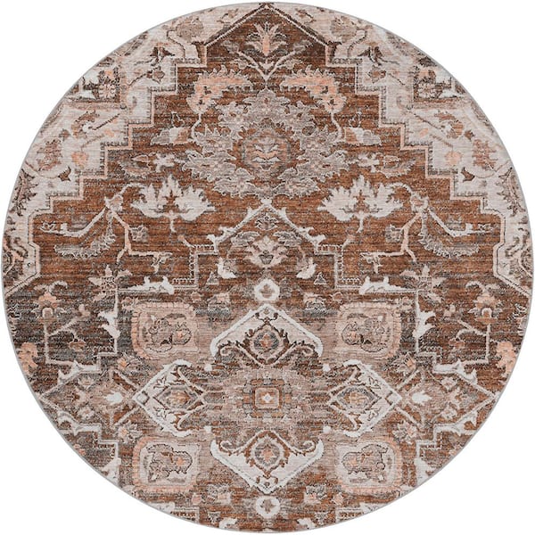Dream Shag Premium Machine Washable Abstract ADS774 Terracotta 8 ft. x 8 ft. Round Rug
