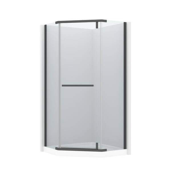 Vitrina 34.75 in. W x 72 in. H Pivot Frameless Shower Door in Matte Black with Tempered Glass