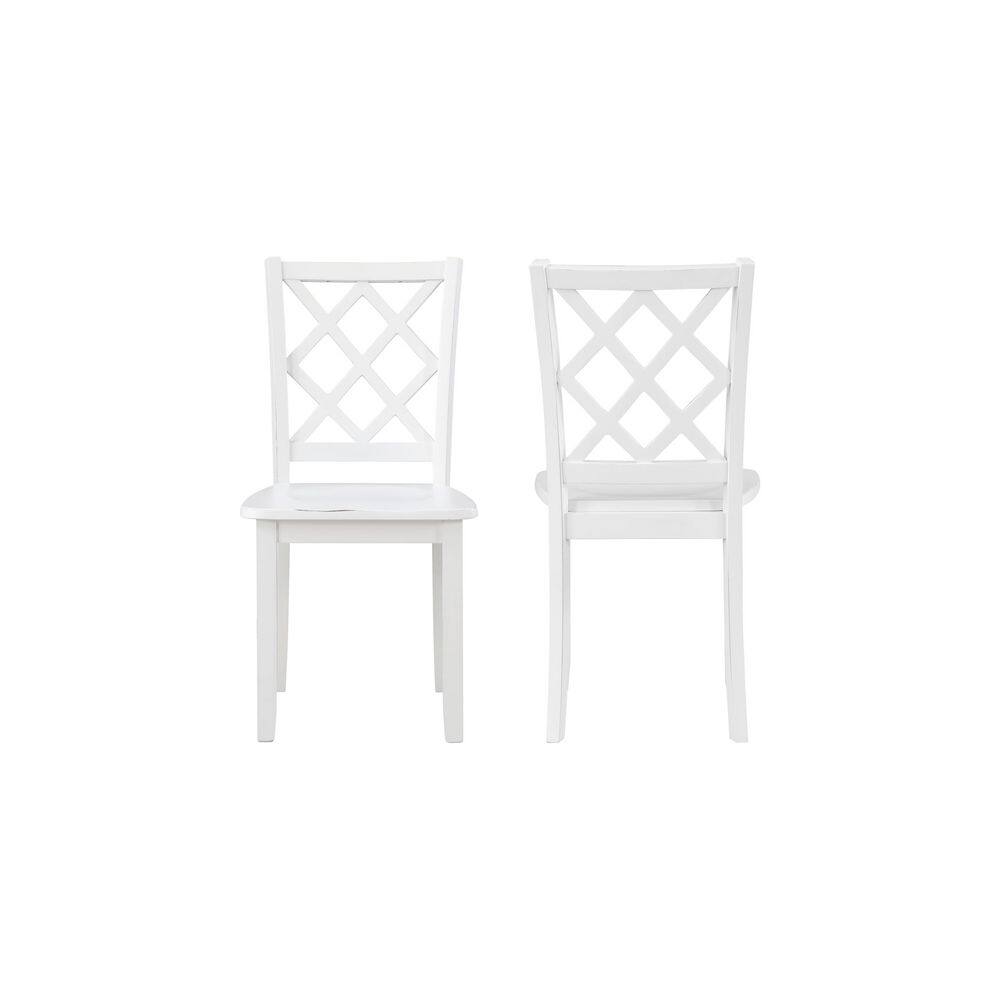 White Round Wood Dining Set with Diamond Trellis Chairs