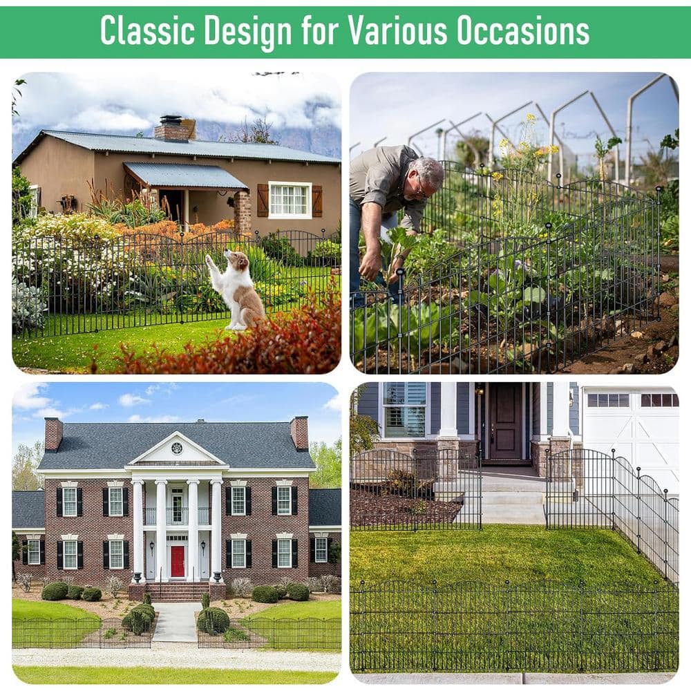 32 in. Black Metal Garden Fence Panels for Privacy and Pets
