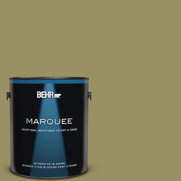 BEHR MARQUEE 1 gal. #390F-6 Tate Olive Satin Enamel Exterior Paint & Primer