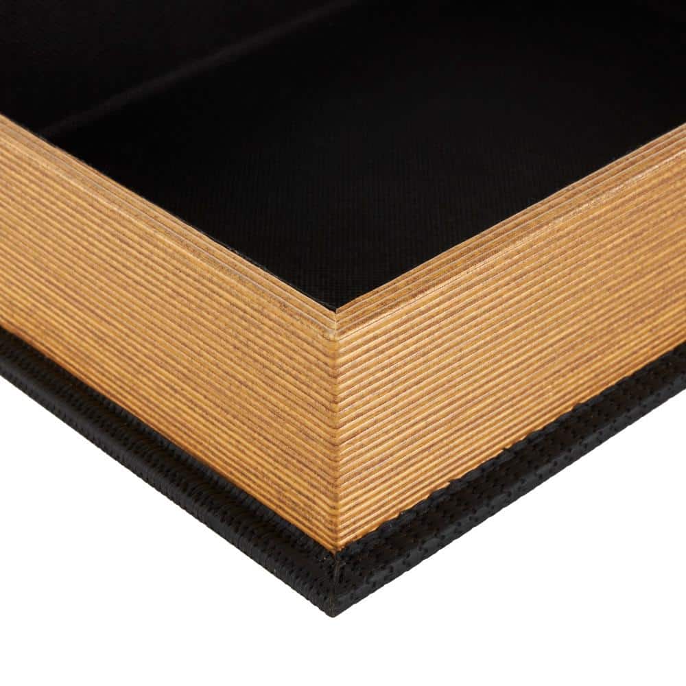 Coal Black Faux Leather and Wood Book Shaped Decorative Box Set
