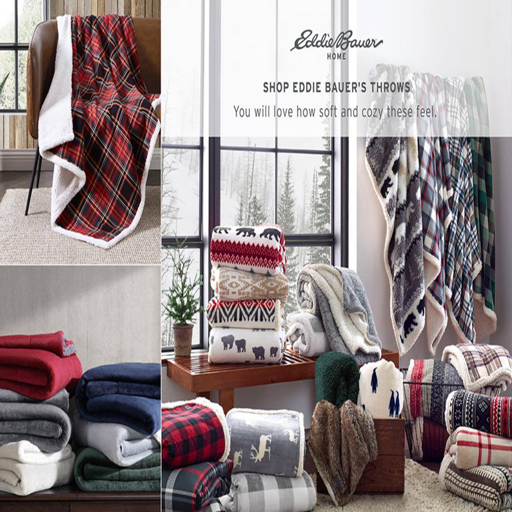 60" Red and Green Plaid Reversible Sherpa Cotton Throw Blanket