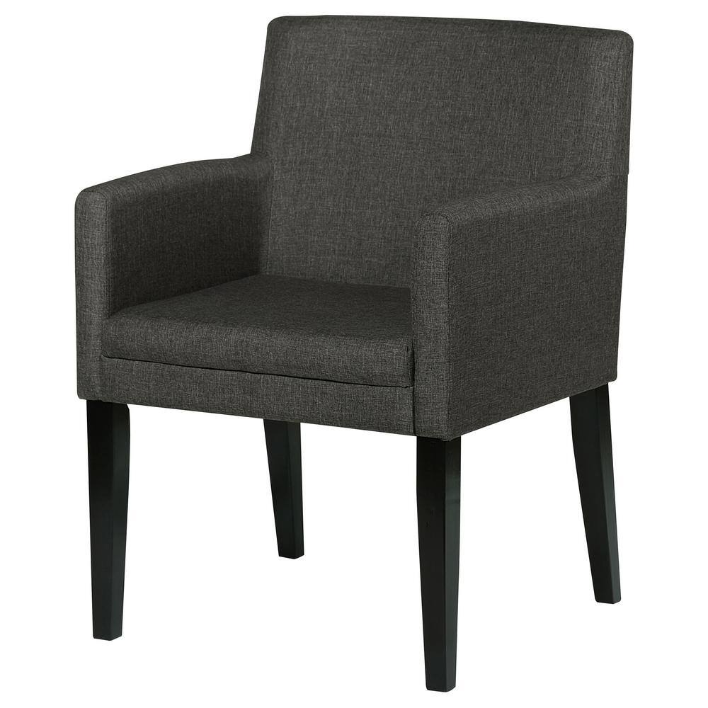 Charcoal Gray Upholstered Arm Chair with Black Wood Legs, Set of 2