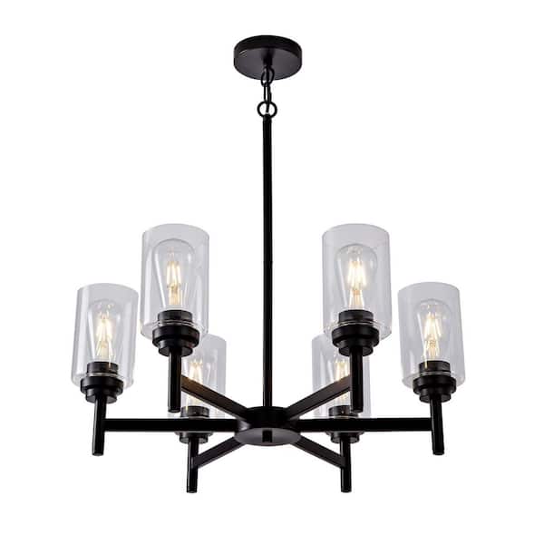 Miceso 23.63 in. 6-Light Black Farmhouse Glass Chandelier for Kitchen, Living Room, Foyer, Entryway