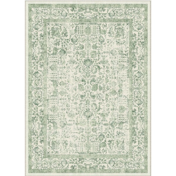 Entomology Green 8 ft. x 10 ft. Vintage Floral Area Rug