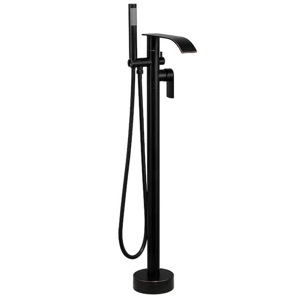 Single-Handle Waterfall Freestanding Tub Faucet with Hand Shower and Diverter in Oil Rubbed Bronze