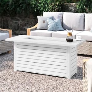 54 in. 50,000 BTU Rectangular Steel Gas Outdoor Patio Fire Pit Table in White