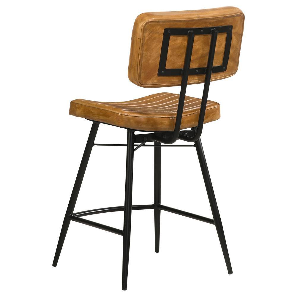 Camel Leather and Black Iron Adjustable Counter Stool