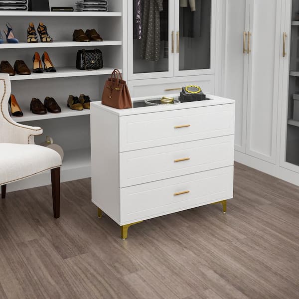 FUFU&GAGA White Wooden Nightstand with 3-Drawer: 31.5" L x15.7" W x28.7" H