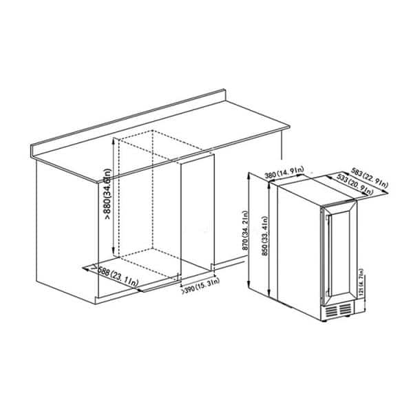 double bar fridge dimensions