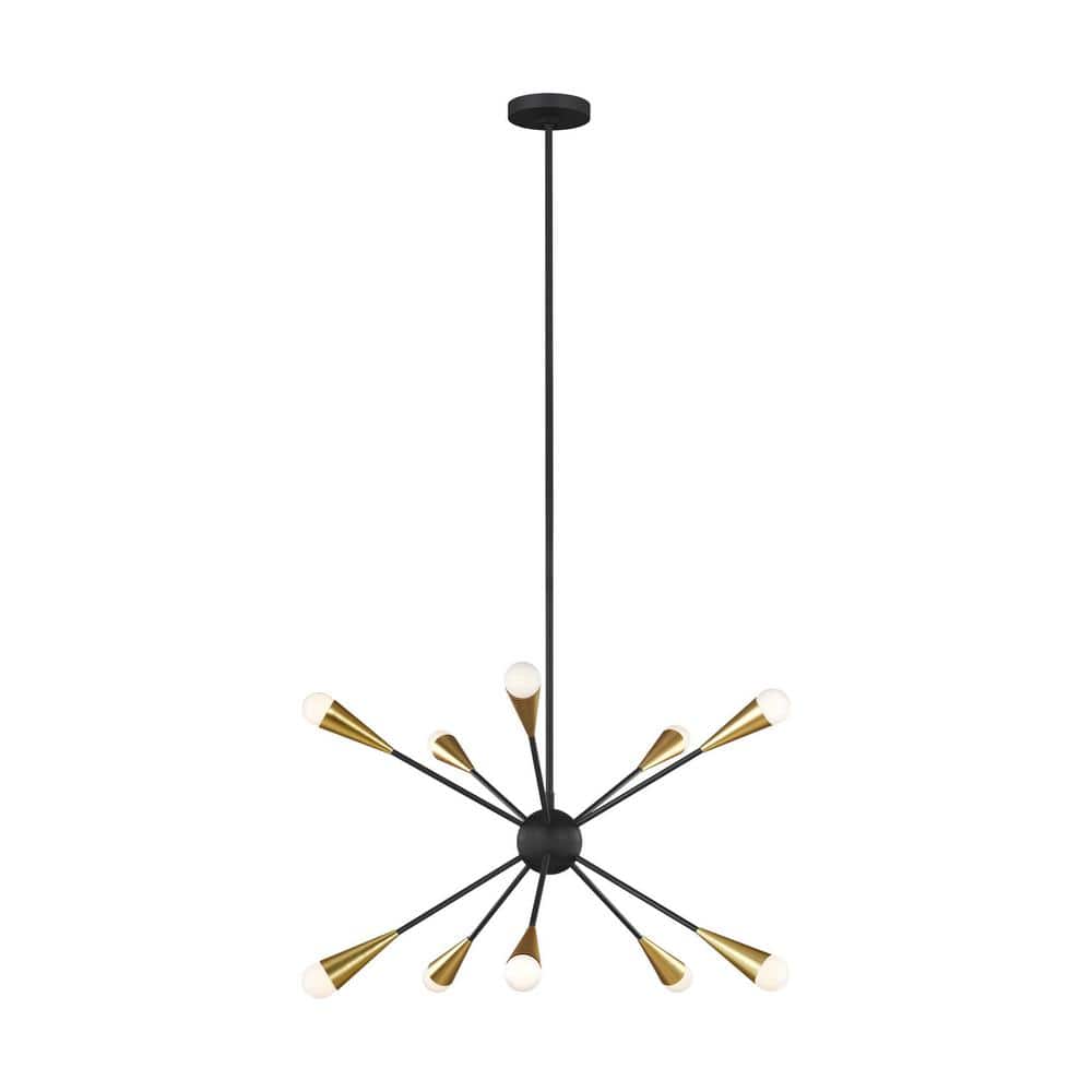 Midnight Black 10-Light Sputnik Chandelier with Brass Accents