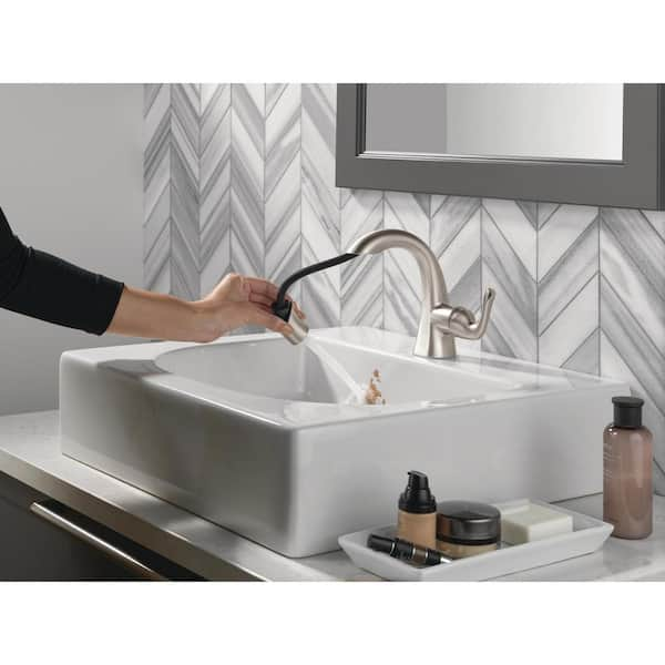 Arvo Pull-Down Spout Single Handle Single Hole Bathroom Faucet Drain Kit Included in Spotshield Brushed Nickel