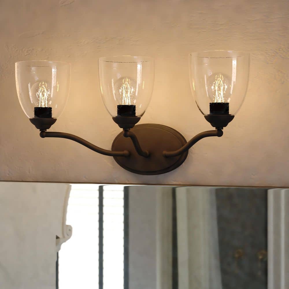 Bellwood 21.75 in. 3-Light Matte Black Vanity Light with Clear Seeded Glass Shade, LED Compatible Bathroom Wall Sconce price history on PriceWatchPro