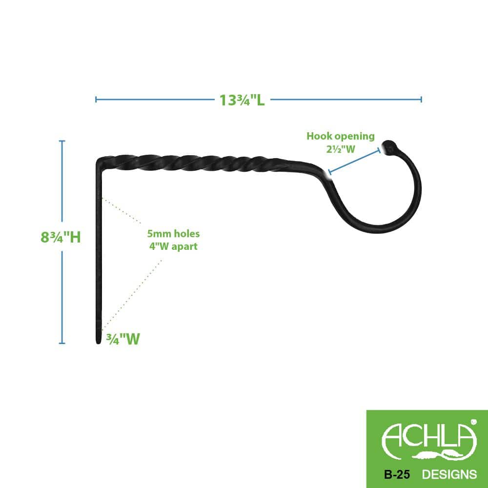 14-Inch Black Wrought Iron Wall Bracket Hook