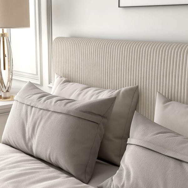 Claude Beige Fabric Frame Queen Platform Bed Removable Corduroy (Cover Only)