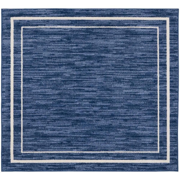 Nourison Essentials Navy/Ivory 5 ft. x 5 ft. Solid Contemporary Square Area Rug
