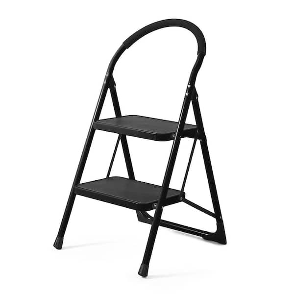 CAPHAUS Reach Height 1.7 ft. Folding Light-Weight 2-Step Ladder, 330 lbs. Load Capacity with Extra Wide Anti-Slip Pedal, Black