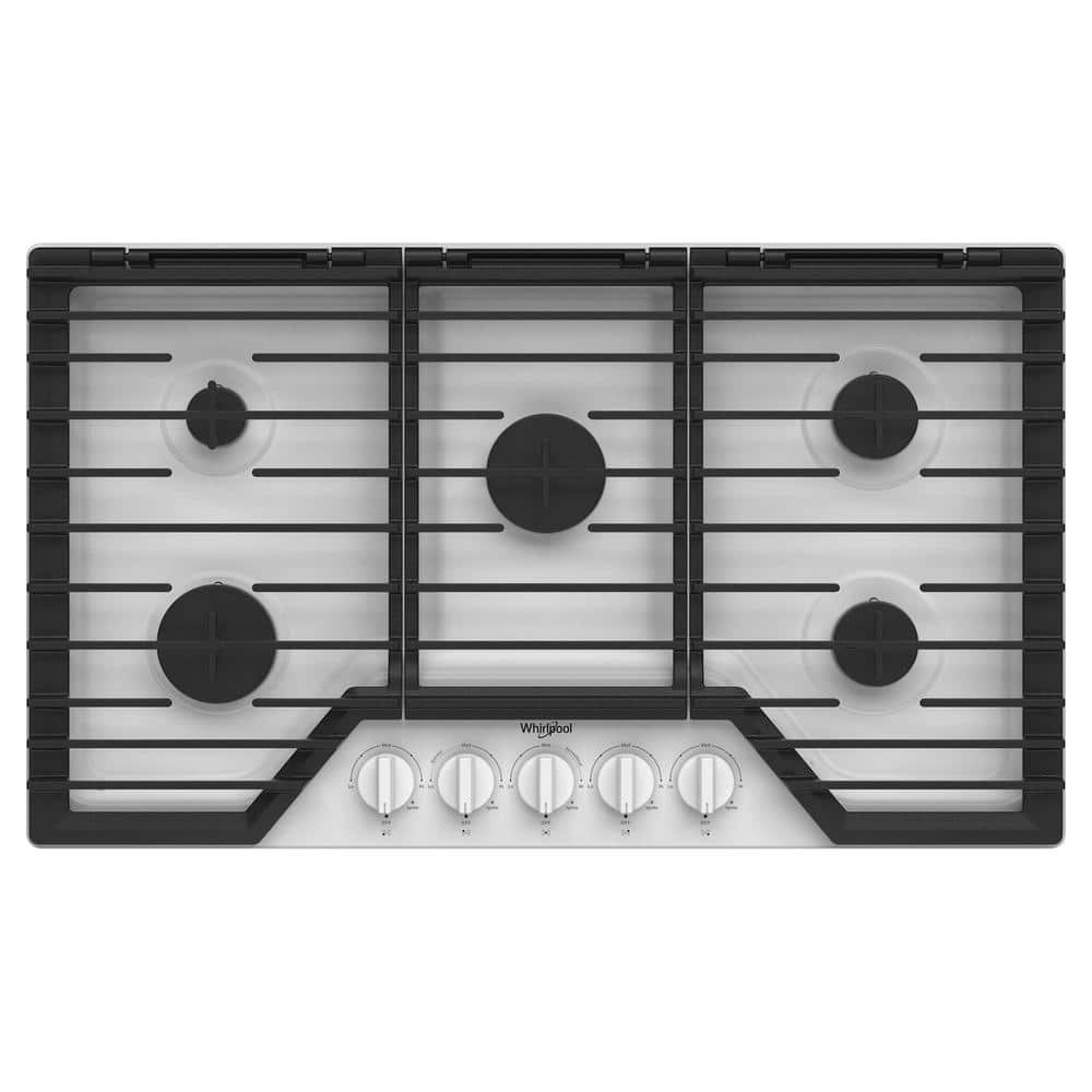 36 in. 5-Burners Recessed Gas Cooktop in White with SpeedHeat Burner