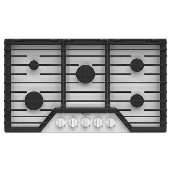 Whirlpool 36 in. 5-Burners Recessed Gas Cooktop in White with SpeedHeat Burner