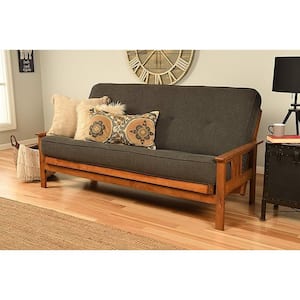 79 in. Barbados/Linen Charcoal Linen Upholstered Full Size Futon Set with Mattress
