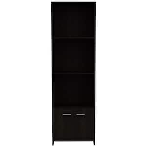 10.2 in. Wide Black 3-Shelf Bookcase with Double Door Cabinets