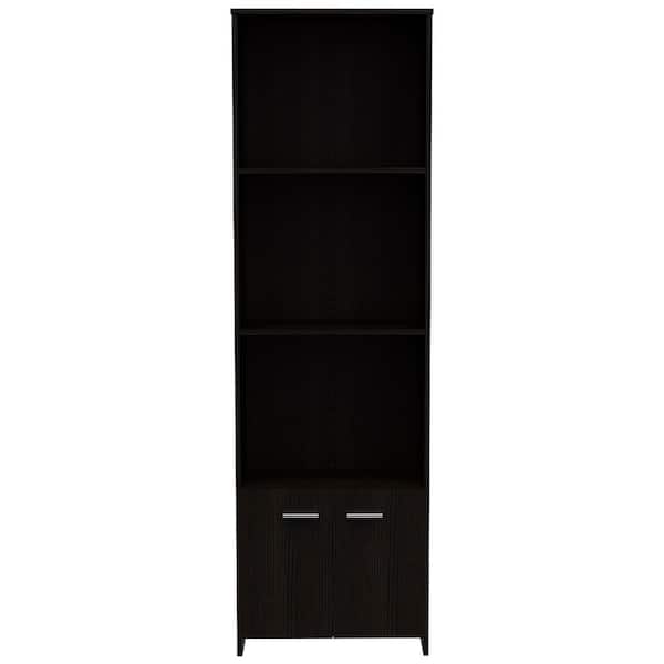 Aoibox 10.2 in. Wide Black 3-Shelf Bookcase with Double Door Cabinets