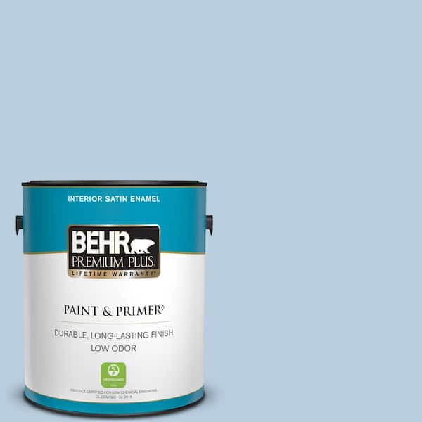 BEHR PREMIUM PLUS 1 gal. #580C-3 Impressionist Sky Satin Enamel Low Odor Interior Paint & Primer