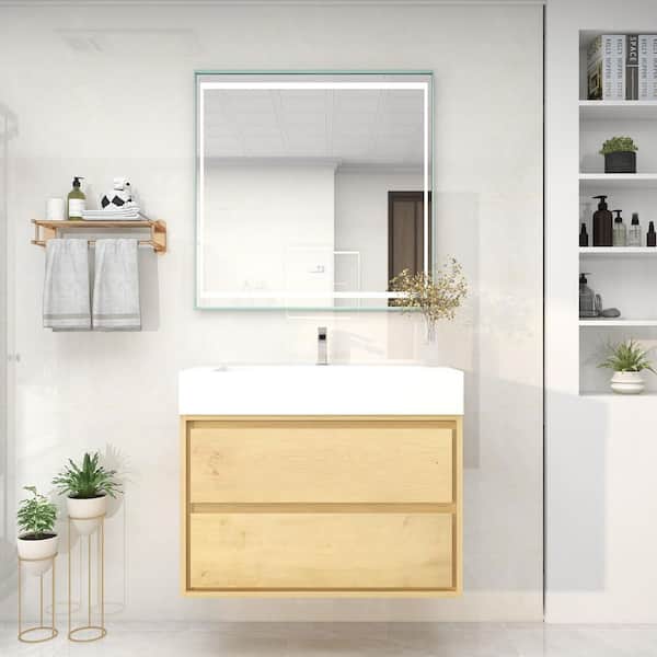 BV Better Vanity Saggie 36 in. W. x 20 in. D x 28 in. H Single Sink Floating Bath Vanity in Oak with White Acrylic Top