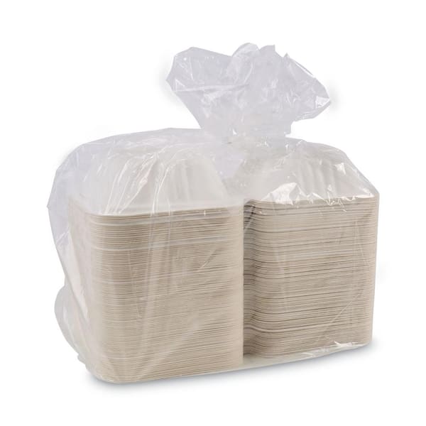 Boardwalk 6 in. x 6 in. x 3.19 in. White Bagasse Food Containers, Hinged-Lid,  1-Compartment 125-Sleeve, 4-Sleeves/Carton BWKHINGEWF1CM6 - The Home Depot