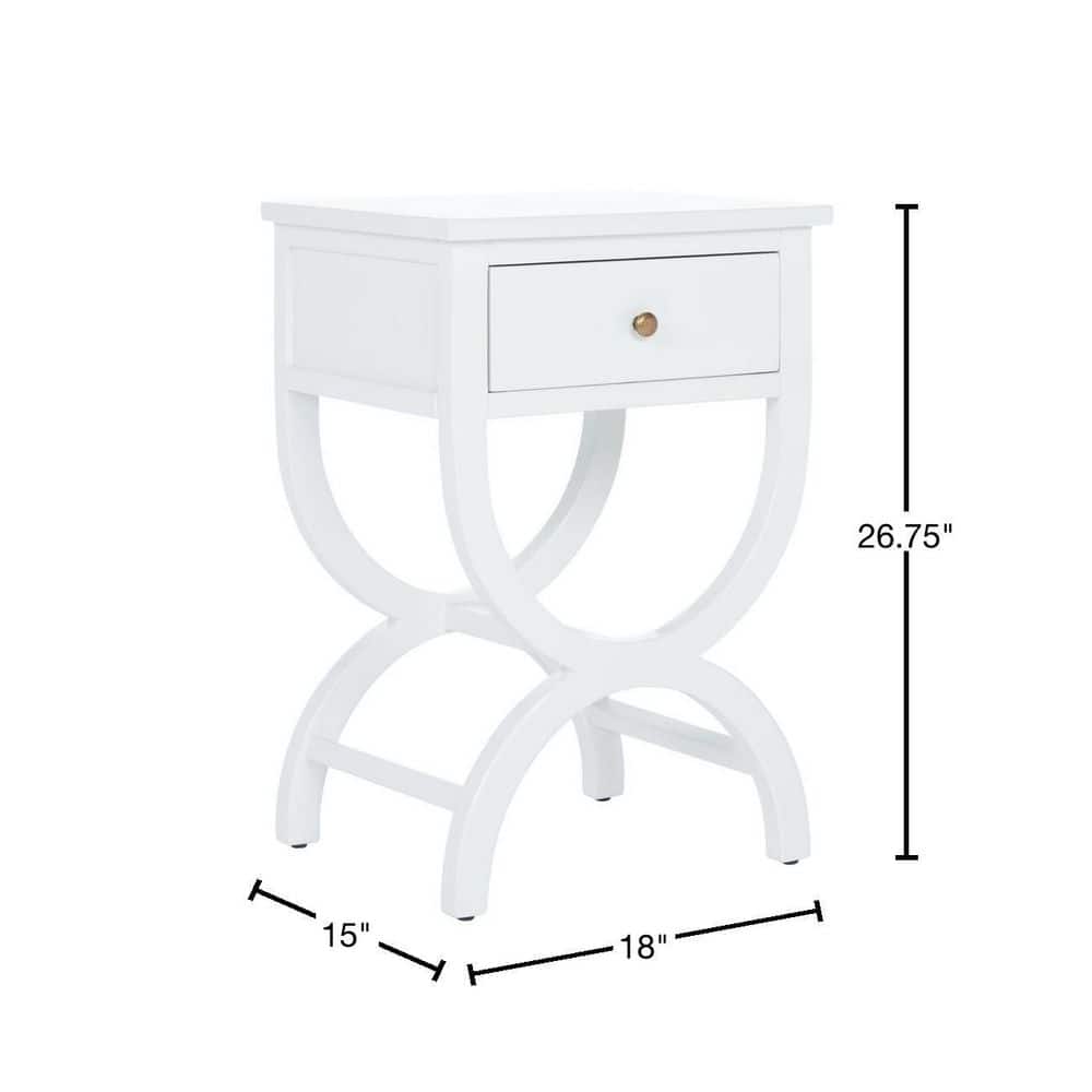 Dalat White Poplar Wood Night Table with Zinc Knob and Storage