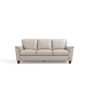 Amelia 85 in. Rolled Arm Leather Rectangle Sofa in Beige