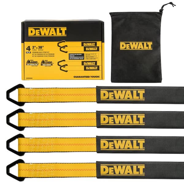 DEWALT 2 in. x 38 in. 4,000 lb. SWL / 12,000 lb. Bs – 4-pc Premium Axle Strap Kit w/Storage Bag