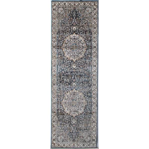 BASHIAN Legacy Teal 3 ft. x 10 ft. (2 ft. 6 in. x 10 ft.) Geometric Transitional Runner Rug