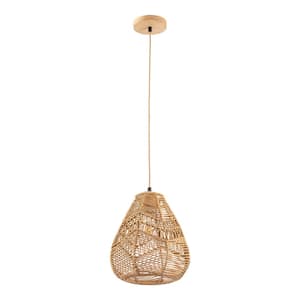 60-Watt 1-Light Brown Shaded Geometric Pendant Light with Rope Shade and No Bulbs Included