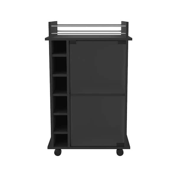 EPOWP Removable 6-Bottle Black Wood Freestanding Wine Rack with Glass Door Shelves