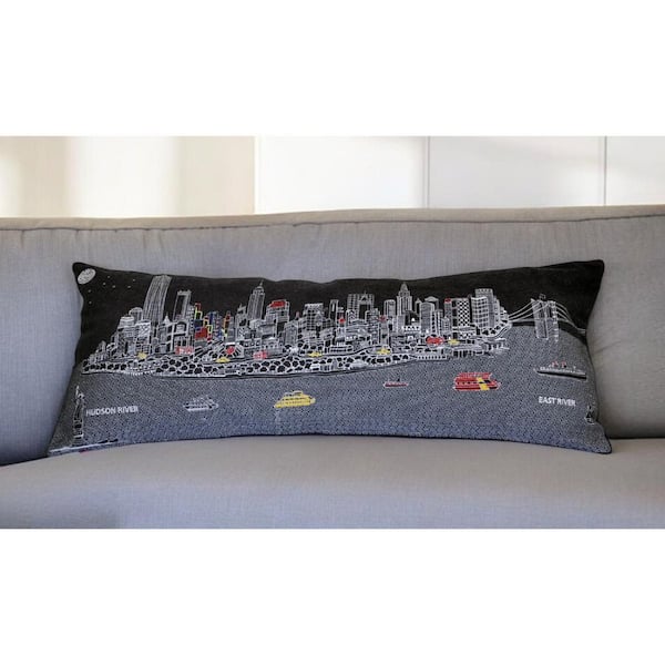HomeRoots Black, Gray, White Solid Polyester 14 in. x 35 in. Throw Pillow