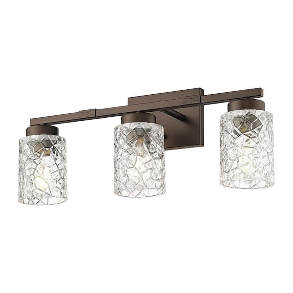 22 in. 3-Light Oil-Rubbed Bronze Vanity Light with Clear Glass Geometric Shade Light Fixture